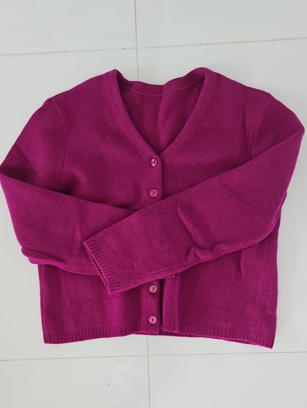 Women's V-Neck Button Cardigan in Deep Magenta